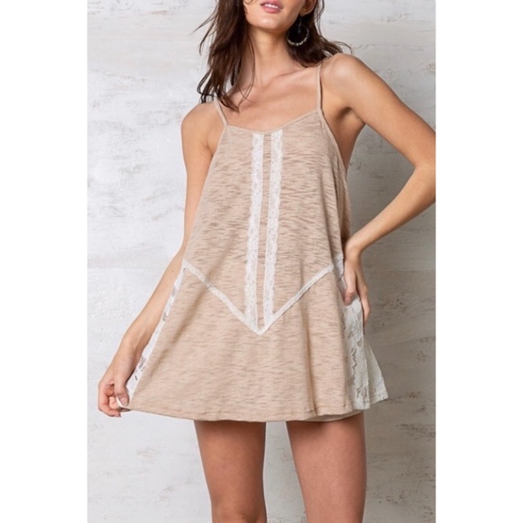 POL Tops - POL Beige Burnout Lace Patched Sleeveless Tunic Top